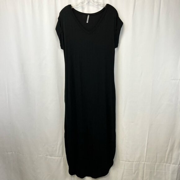Jolie Womens Sheath Dress Black Maxi V Neck Short Sleeve Round Hem Size Medium - Picture 1 of 12